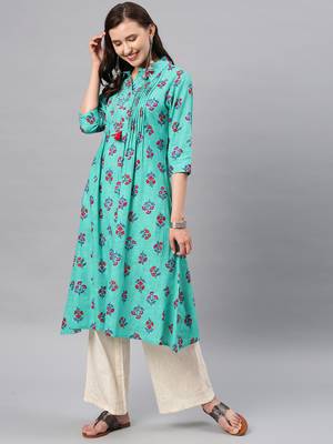 Sea-green hand woven cotton ethnic-kurtis 1