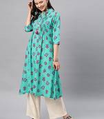 Sea-green hand woven cotton ethnic-kurtis