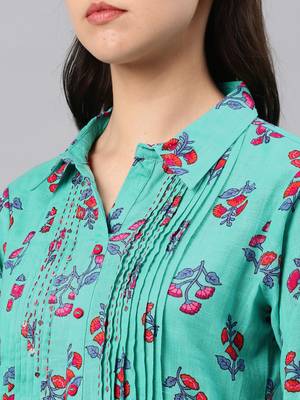 Sea-green hand woven cotton ethnic-kurtis 2