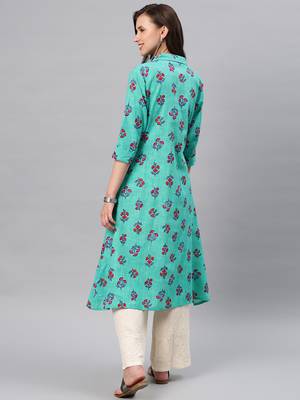 Sea-green hand woven cotton ethnic-kurtis 3