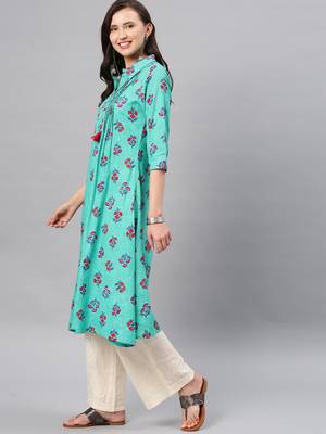Sea-green hand woven cotton ethnic-kurtis 4