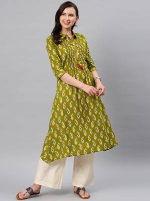 Green hand woven cotton ethnic-kurtis 1
