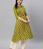 Green hand woven cotton ethnic-kurtis