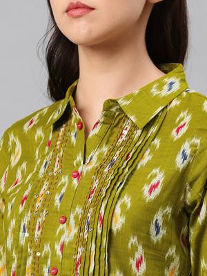 Green hand woven cotton ethnic-kurtis 2