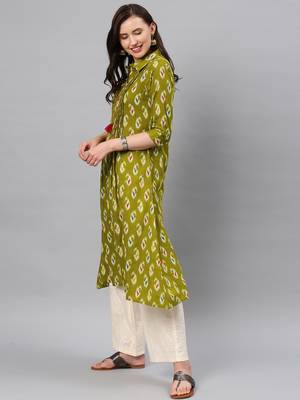Green hand woven cotton ethnic-kurtis 4