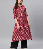 Maroon hand woven cotton ethnic-kurtis
