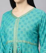 Turquoise printed viscose rayon ethnic-kurtis