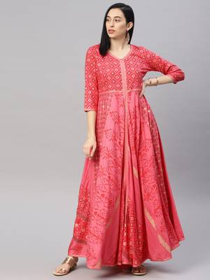 Coral printed viscose rayon ethnic-kurtis 1