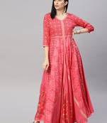 Coral printed viscose rayon ethnic-kurtis