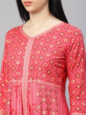 Coral printed viscose rayon ethnic-kurtis 2