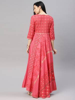 Coral printed viscose rayon ethnic-kurtis 3