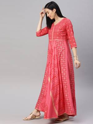 Coral printed viscose rayon ethnic-kurtis 4
