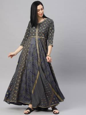 Grey printed viscose rayon ethnic-kurtis 1
