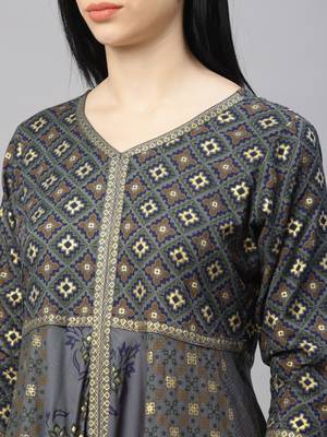 Grey printed viscose rayon ethnic-kurtis 2