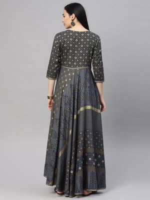 Grey printed viscose rayon ethnic-kurtis 3