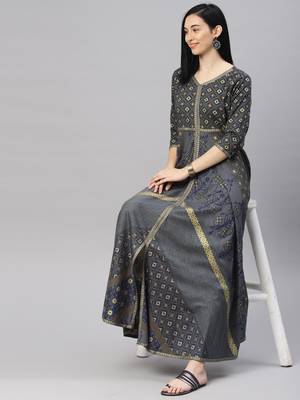 Grey printed viscose rayon ethnic-kurtis 4