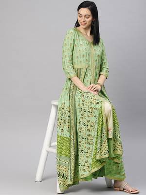 Green printed viscose rayon ethnic-kurtis 1