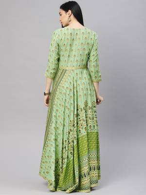 Green printed viscose rayon ethnic-kurtis 3