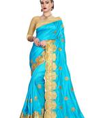 Blue embroidered silk saree with blouse
