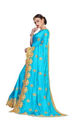 Blue embroidered silk saree with blouse 2