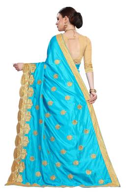 Blue embroidered silk saree with blouse 3