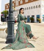 Green Resham Embroidery Georgette Semi Stitched Salwar With Dupatta