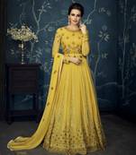 Yellow Resham Embroidery Georgette Semi Stitched Salwar With Dupatta