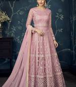Pink Resham Embroidery Georgette Semi Stitched Salwar With Dupatta
