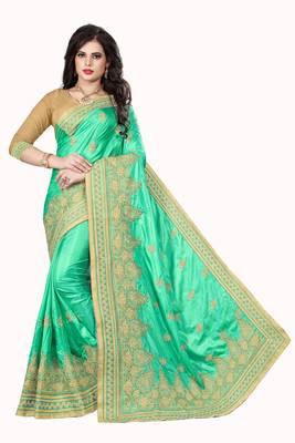 Green embroidered silk saree with blouse 2