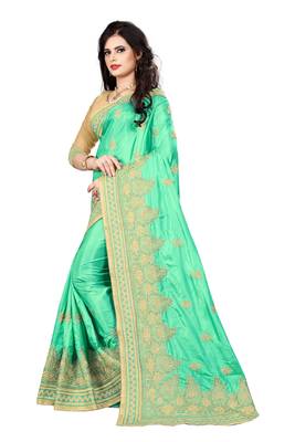 Green embroidered silk saree with blouse 3