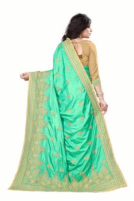 Green embroidered silk saree with blouse 4