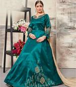 Mulberry Silk Designer Peacock Green Anarkali Suit