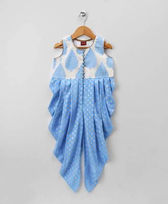 Blue printed polyester kids jumpsuit 1