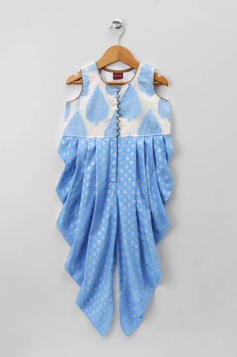 Blue printed polyester kids jumpsuit