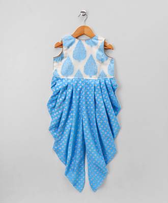 Blue printed polyester kids jumpsuit 2