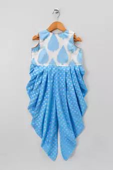 Blue printed polyester kids jumpsuit