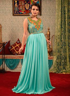 Green Embroidered Georgette Islamic Kaftans 1