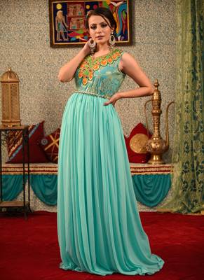 Green Embroidered Georgette Islamic Kaftans 2