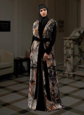 Black Embroidered Crepe Islamic Kaftans 1
