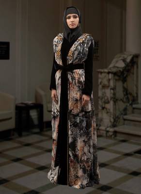 Black Embroidered Crepe Islamic Kaftans 2