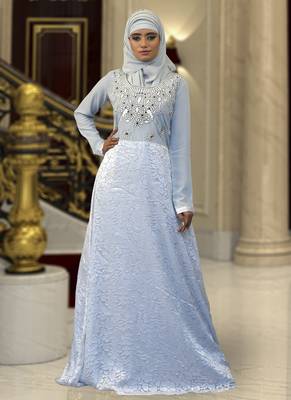 Grey Embroidered Brasso Islamic Kaftans 1