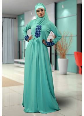 Green Embroidered Crepe Islamic Kaftans 1