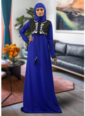 Blue Embroidered Crepe Islamic Kaftans 1