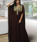 Brown Embroidered Georgette Islamic Kaftans