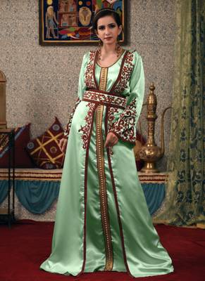 Green Embroidered Satin Islamic Kaftans 1