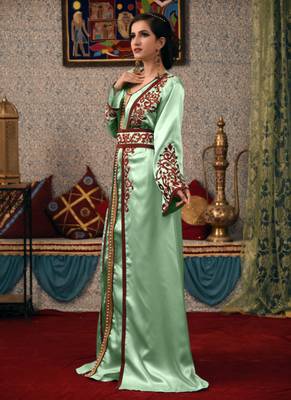 Green Embroidered Satin Islamic Kaftans 2