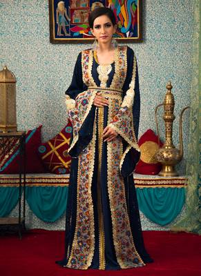 Blue Embroidered Brasso Islamic Kaftans 1