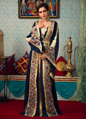 Blue Embroidered Brasso Islamic Kaftans 2