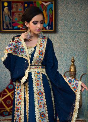 Blue Embroidered Brasso Islamic Kaftans 3