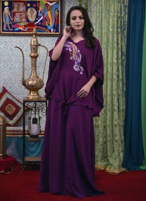 Violet Embroidered Crepe Islamic Kaftans 1